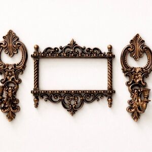 Decorative Bronze Wall Hook and Frame Set - Classic Ornate Accent